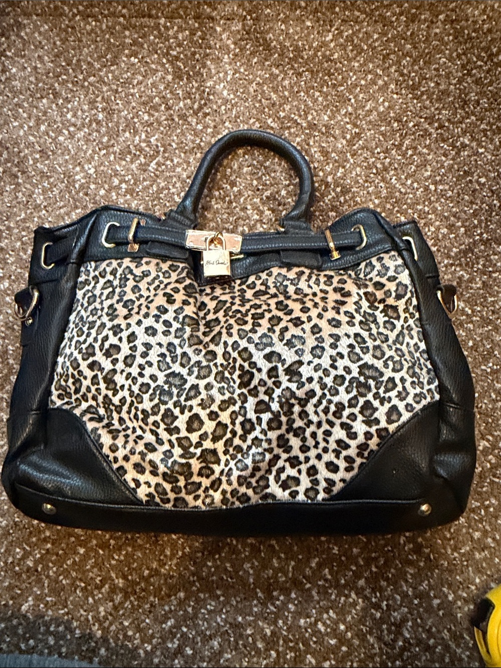 The Bradford Exchange Leopard Print Satchel with Black Trim and Gold Hardware
